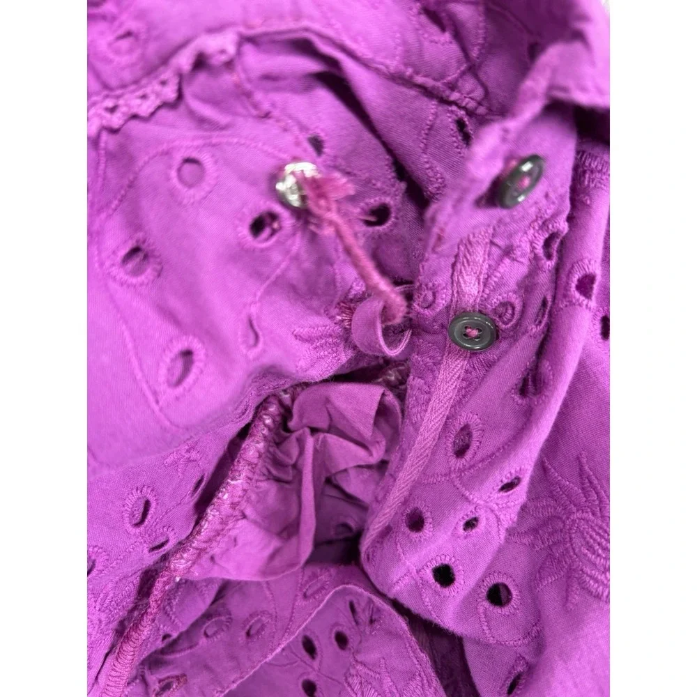 Sundance Purple Eyelet Floral Embroidery Puff Sleeve Button Down Shirt Camisole - Picture 14 of 15